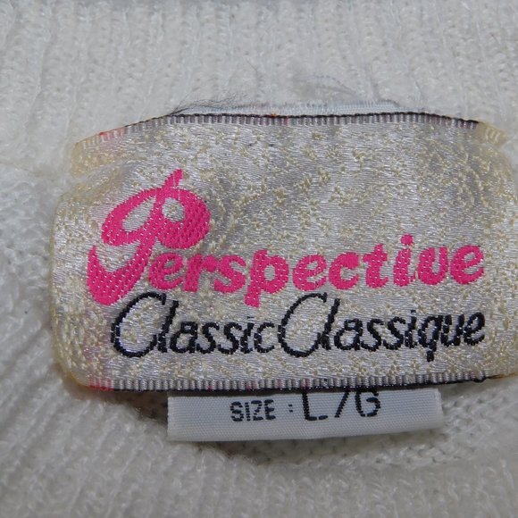 Vintage 90s Perspective Womens L Black White Embroidered Floral Sweater - Picture 5 of 13